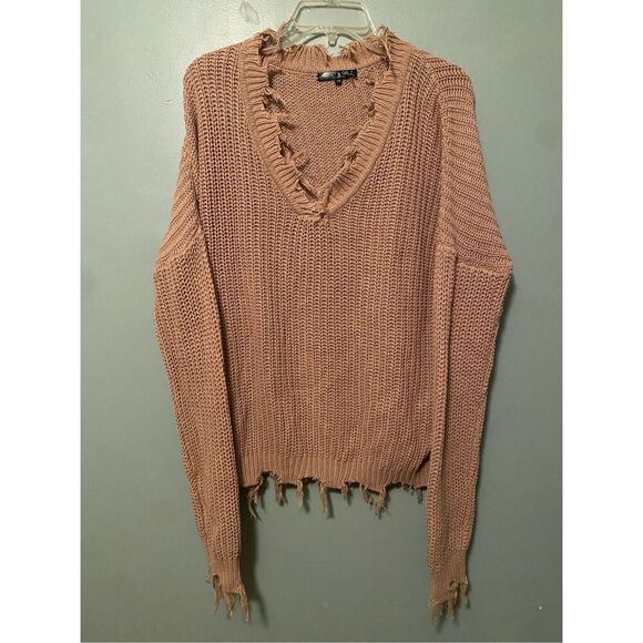 Glitzy&Girly Boutique V Neck Drop Shoulder Distressed Edge Sweater Size 1X - Picture 2 of 6